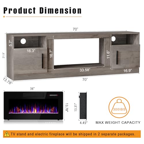 80 Inch TV Stand with Fireplace Design for Entertainment Center
