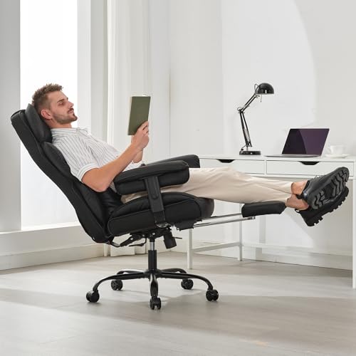 Black Durable High Back Gaming Chair for Big and Tall Users (400lbs) with Footrest