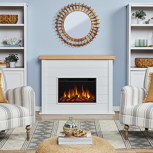 Slim Electric Fireplace with Mantel - Realistic Flame Effect & Remote Control - White