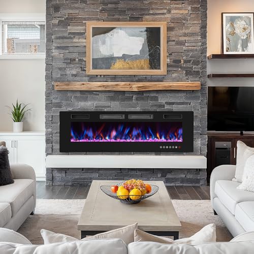 50 Inch Ultra-Thin Wall Mount Electric Fireplace with Remote Control