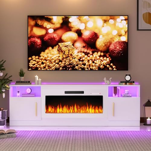 Electric Fireplace TV Stand - Up to 80 Inch - Modern White