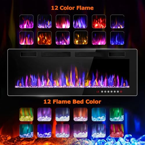 50 Inch Electric Fireplace with Remote and Colorful Flames